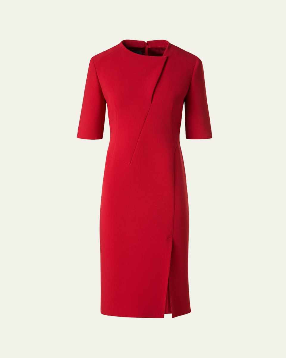 Elbow Sleeve Sheath Wool Dress
